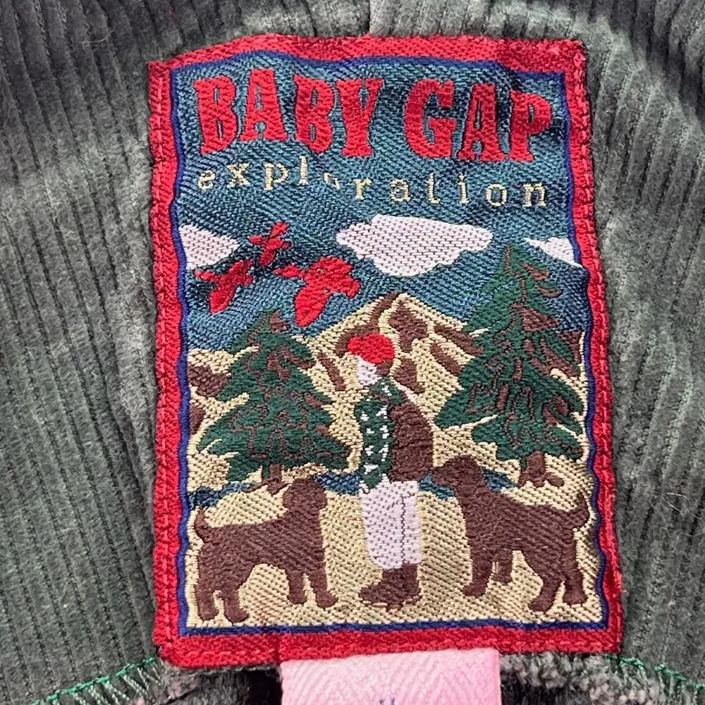 Vintage Baby GAP Corduroy Overalls 18-24M Green Explorers Dog Embroidered Snap